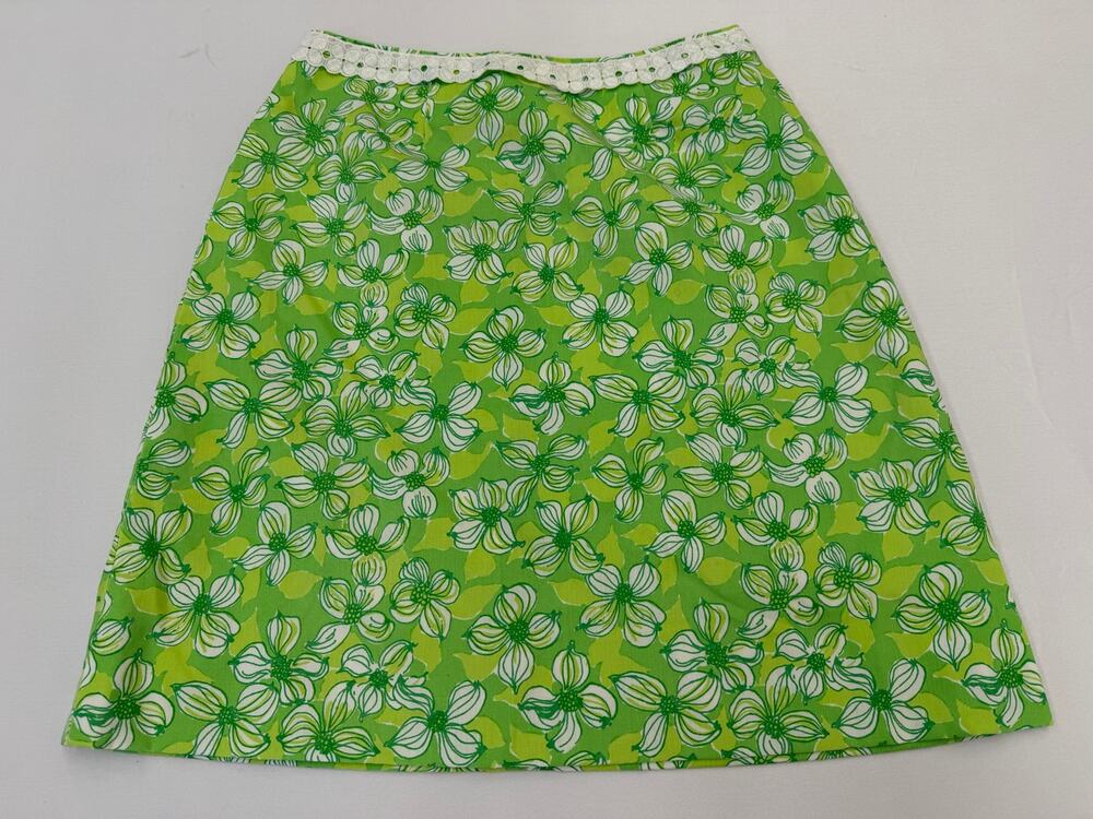 70s Vintage The Lilly Pulitzer Green Floral A-Line Skirt Preppy Mod Palm Beach